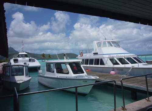 navette et  bateaux attendent les passagers